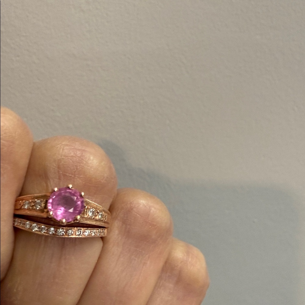 Rose gold with real pink Sapphire and diamonds set. 14k rosegold.NOT plated. - Picture 7 of 9